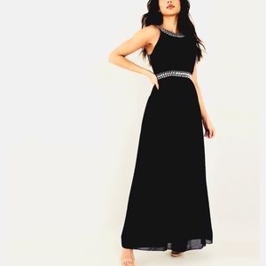 Taboo Long Black Egyptian Vibes Maxi Dress Gown Rhinestones Stud detailing Sz Sm